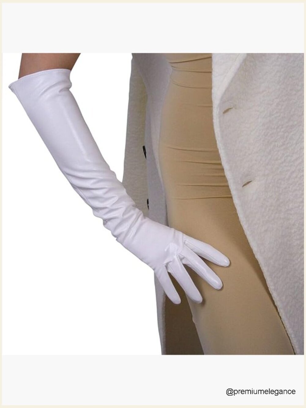 Elbow-Length Faux Patent PU Leather Opera Gloves Size M